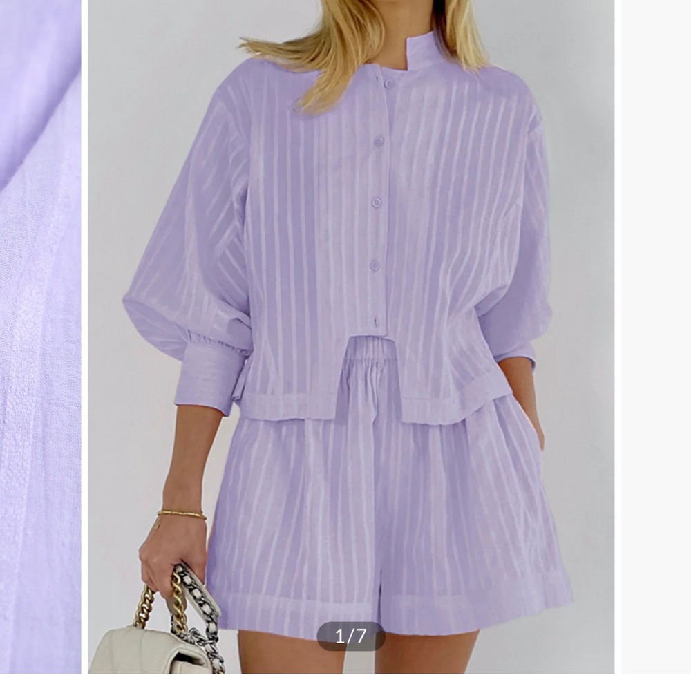 Commense purple Lavender Striped Button-Up Set